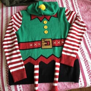NWOT Merry Christmas by Poof Large Unisex Santa Sweater Hooded Elf Costume
